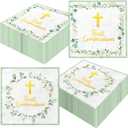 First Communion Decorations, 50pcs Green Baptism Napkins First Communion Paper Napkins for Baptism Decorations, Easter Party, First Communion Party Supplies