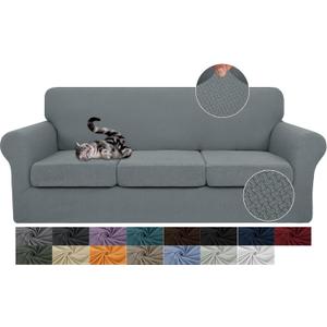 JIVINER 4 Pieces Couch Covers for 3 Cushion Couch Stretch Sofa Slipcover with 3 Seat Cushion Covers Thick Fitted Couch Cover for Pet Dogs Furniture Protector (Sofa, Light Gray)