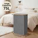 efluky Slim Laundry Basket with Lid, Narrow Laundry Hamper with Removable Bag, Skinny Dirty Clothes Basket with Bamboo Handles for Bathroom, Bedroom & Laundry Room, 75L Grey