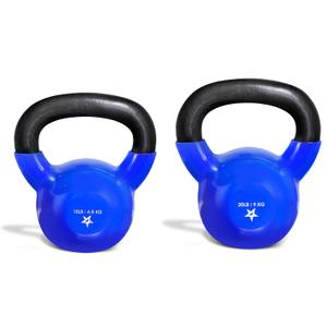 Yes4All Kettlebell, Vinyl Coated Kettlebell Cast Iron Sets with Stable Flat Bottom for Full Body Workout, Push up, Grip Strength Training & Weights Exercises (15 lbs., 20 lbs.)