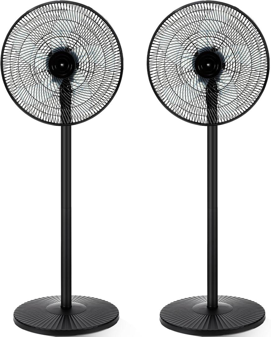 2 Pack 16" Oscillating Pedestal Stand Fan, 8 Speed, 50 DB Quiet, Black Heavy Duty Industrial Standing Floor Fan with 9 H Timer for Home, Living Room, Kitchen, Office