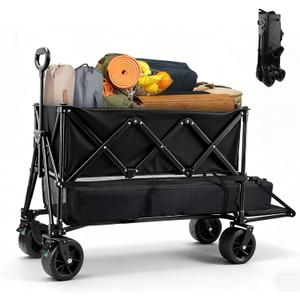 400L Large Capacity Double Decker Folding Wagon, Foldable 450lbs Heavy Duty Beach Cart with All-Terrain Big Wheels, Utility Carts Foldable for Beach, Sports, Outdoor, Shopping