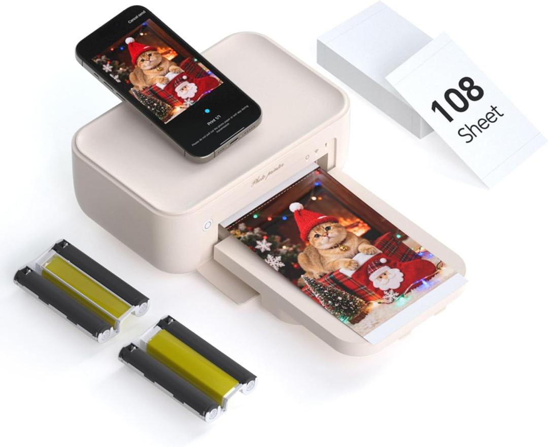 HPRT Photo Printer 4x6,+108 Sheets&2Ribbon,Phone Instant Picture Printer for iPhone, Android, Portable Photo Printers for Home Use (Beige)