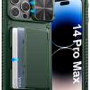 ATATOO for iPhone 14 Pro Max Case, Built-in Card Holder (Store 3-5 Cards) & Sliding Camera Cover, Military Grade Protection, Heavy Duty Sturdy Durable Wallet Phone Case for 14 Pro Max 6.7", Green