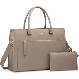 LOVEVOOK Laptop Bag for Women 15.6 Inch Tote Work Bag Leather Computer Briefcase Waterproof Business Teacher Office Bag Handbag with Small Clutch,Light Khaki