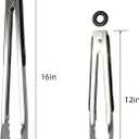 2 x Stainless Steel Grill Tongs Set, 12" & 16" Locking BBQ Tongs, Heat Resistant Metal Food Tongs for Cooking Grilling Buffet & Kitchen