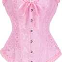 Bustier Corset Top for Women | Overbust Lace Up Waist Cincher Shapewear Lingerie (X-Small, Pink)