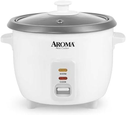 AROMA® Rice Cooker, 3-Cup (Uncooked) / 6-Cup (Cooked), Small Rice Cooker, Oatmeal Cooker, Soup Maker, Auto Keep Warm, 1.5 Qt, White, ARC-363NG