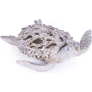Beach Coastal Decor Coral Turtle Figurines - Nautical Ocean Decor Resin Teal Desk Coral Turtle Statue for Living Room, Bathroom, Office, Beach House, Seaside, Entrance, Shelf decor (Sandstone White), 12.8" x 12" x 3.7"
