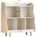 Treocho Kids Bookshelf and Toy Storage Orangizer, 3-Tier Wooden Children's Bookcase with Curve Design, 5 Cubbies Toy Storage Cabinet Display with Legs for Children's Room, Playroom, School, White, 35.43 Inches L X 13.78 Inches W X 36.22 Inches H