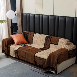 Brown Couch Covers for 3-Cushion Couches - Washable, Pet & Kid Resistant,Modern Anti-Slip Furniture Protector (71''x 134'')