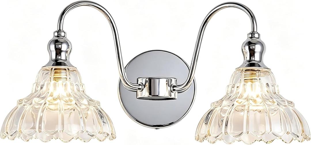 Chrome 2-Light Wall Sconces Bathroom Vanity Light Light Fixtures Modern Vanity Lighting Fixtures Wall Light for Bedroom Living Room Bathroom