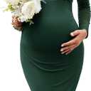 AISWI Maternity Cocktail Dress Sparkly Mesh Wrap Bodycon Baby Shower Wedding Guest Pregnancy Fall V Neck Formal (M)