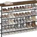 SUOERNUO Shoe Rack 5 Tier Shoe Storage Organizer Metal Mesh Shelves with MDF Top Board for Entryway, Hallway, Closet,BedroomLiving Room (Black/Rustic Brown, Large 5 Tier)