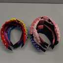 VELSCRUN Pearl Headbands with Beads: White, Pink, Red, Blue Knotted Wide Top Knot Hair Accessories for Women and Girls