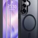 MOZOTER for Samsung Galaxy S26 Case with Magnetic,[Compatible with MagSafe][12Ft Military Dropproof][2*Screen Protector] Translucent Slim Shockproof Holsters Case for S26-Black