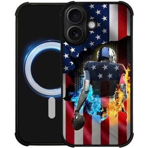 DJSOK Case for iPhone 17,Compatible with MagSafe,Anti-Scratch Shockproof Case,Ice and Fire Rugby Football American Flag