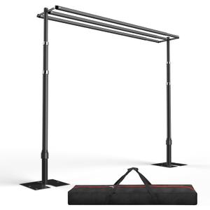 EMART Backdrop Stand Heavy Duty 10x10Ft,Three Crossbar Pipe and Drape Photo Background Support Kit, Adjustable Metal Frame with Flat Base for Wedding Birthday Party Decorations-Black