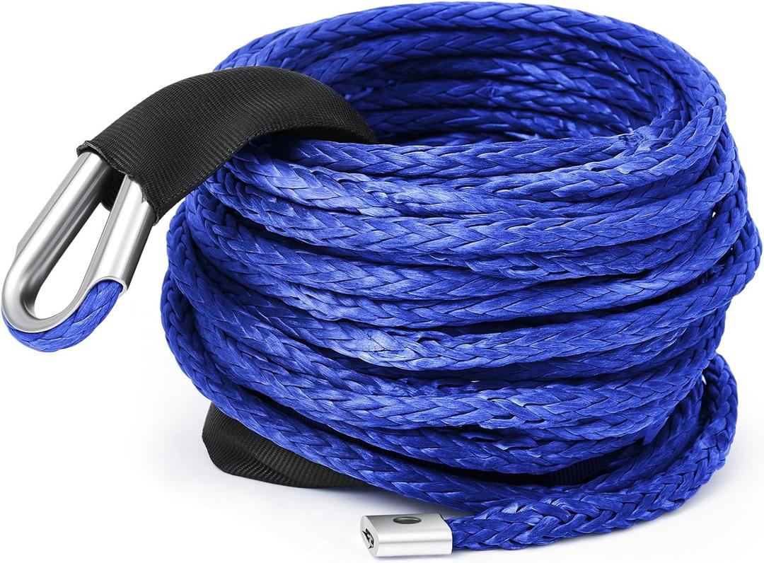 Synthetic Winch Rope 3/8'' x 50ft 13, 348 Lbs Synthetic Winch Line Cable Rope with Protective Sleeve for Off Road Vehicle 4WD SUV Truck ATV UTV SUV(Blue)