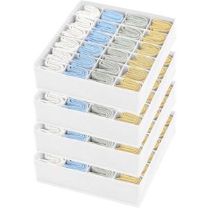 Joyoldelf Sock Drawer Organizer Divider Underwear Organizer 24-cell Fabric Dresser Drawer Organizers Storage Boxes for Socks Lingerie, Handkerchiefs, Ties 4 Pack (White)