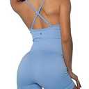 Lulucheri Women Strappy Backless Workout Jumpsuits Tummy Control Shorts Rompers Yoga Sleeveless Seamless Bodycon (XS-S, Cornflower Blue)