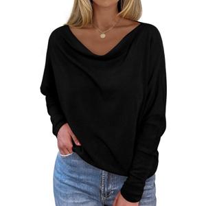 Okiwam Women's Fall Tops Cowl Neck Long Batwing Sleeve Shirts Oversized Tunic Dressy Casual Blouses 2026 Fashion Clothes (Black, S)
