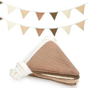 Oudain 15.5 ft Pennant Banner Flags, 2 Pcs Nursery Garland Triangle Bunting Flag Baby Banner for Nursery Decor Baby Birthday Boho Wedding Shower Party Event, Each 7.75 ft (Khaki Colors)