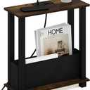 Furinno Turn-S-Tube Side Table, 2-Tier Slim Narrow End Table with Charging Station and Storage Bins, Night Stand, Bedside Table with USB and Type-C Port, for Living Room, Bedroom, Amber Pine