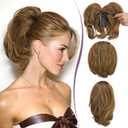 RUWISS Claw Clip Short Human Hair Ponytail Extension with Bendable Metals for DIY Styles, Straight Messy Bun Hair Piece for Women Thick Hairpieces for Daily Wear, 9 Inch Medium Brown