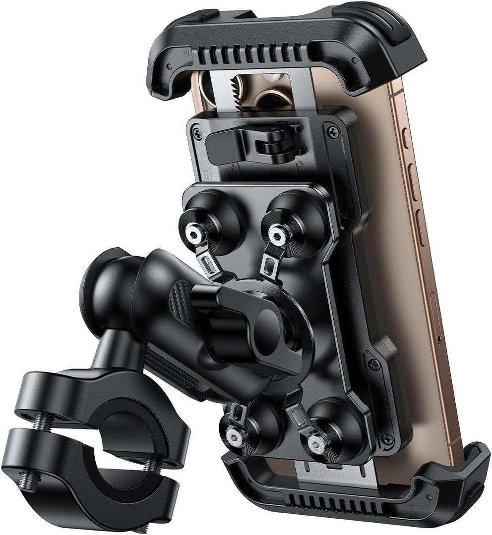 Lamicall Motorcycle Phone Mount Holder - [Metal Extension Arm] [Dual Vibration Dampener] Bike Cell Phone Mount, Bicycle Handlebar Phone Clamp, Gifts for iPhone 16 15 14 Pro Max, 4.7-6.7" Phones