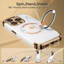 COOLQO for iPhone 15 Pro Max Case 6.7'' Upgraded 360 Spin Magnetic Stand [Compatible with Magsafe][Military Protection] Shockproof Protective Phone Holder Cover for iPhone 15 Pro Max, White Gold