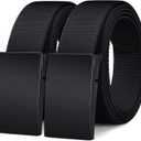 2-Pack TSA Non-Metal Belt for Men, 1.38" Elastic Nylon Ratchet Belt, Airport Friendly, Trim to Fit, Black (Black)