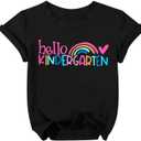Hello Kindergarten Shirts for Kids First Day of School T Shirt Cute Back to School Short Sleeve Tee Tops (Black 1)