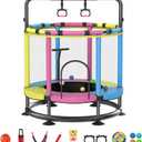 Trampoline for Kids, Full Anti-Rust 440lbs Anti-Rollover Round Bottom Toddler Trampoline, T-handrail Adjustable Baby Toddler Trampolines Dart Board (55, Yellow Pink Blue)