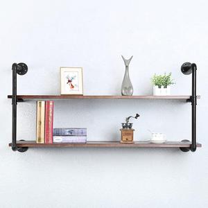 Industrial Pipe Shelving Wall Mounted,48in Rustic Metal Floating Shelves,Steampunk Real Wood Book Shelves,Wall Shelf Unit Bookshelf Hanging Wall Shelves,Farmhouse Kitchen Bar Shelving(2 Tier)