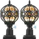 Dusk to Dawn Outdoor Lamp Post Lights, Aluminum Rust-proof Globe Post Light for Porch Front Door Driveway Lawn Garden, Black Sphere Exterior Pillar Light, Hardwired 3" Pier Mount Post Lantern, 2pack, 15.1"-2 Pack