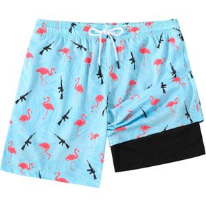 Mens Swim Trunks 7 Inch Inseam Board Shorts with Compression Liner Swimsuit Bathing Suit Quick Dry (Blue)