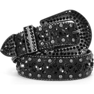 JASGOOD Western Rhinestone Belt for Women and Men Ladies Western Cowgirl Cowboy Bling Belt for Jeans Pants Dress (Suit Pants Size 33"-37", Black)