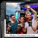 100 Pack Black Plastic Cups 12 oz,Disposable Cups for Party,Heavy Duty Drinking Cup,Graduation Shot Cups for Wedding Birthday Beer Taste Serving Snack Sample Tastings Barbecues Picnic