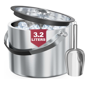 3.2L Double Wall Stainless Steel Ice Bucket with Lid,Scoop, Updated Insulated Ice Bucket for Cocktail Bar and Parties