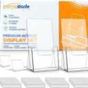Acrylic Brochure Holder and Business Card Holder 2 Pack with 20 Self Adhesive Label Holders, Acrylic Display Stands for Countertops, Clear Plastic Flyer Holder for Magazines Pamphlets Booklets