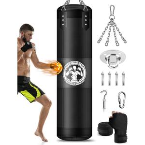 YORWHIN Punching Bag for Adults, 4FT PU Heavy Boxing Bags with Chain Ceiling Hook, Hanging Boxing Bag for Kickboxing Muay Thai Karate Judo Taekwondo Home Gym Training, Unfilled