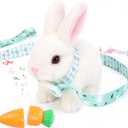 Easter Bunny Toy,Bunny My Realistic Bunny Toy,Hopping Rabbit Plush Bunny Toy,with Sounds and Movements Animated Walking Wiggle Ears Twitch Nose Gift for Toddlers Birthday(White Rabbit + Leash)