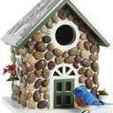 CEDAR ALPHA Masterpiece Bluebird House for Outside,Hanging Bird House for Outdoor, River Pebbles Birdhouse for Outside, Garden Statue Solid Wood Longtime Lasting, Post Pole Mountable Stone Villa,
