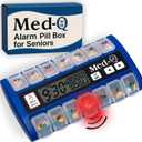 Digital Pill Box with Alarms  Pill Organizer with Flashing Lights & Beeping Reminders  Monthly Pill Dispenser for Seniors, Dementia, Alzheimers, Medication & Vitamin Management (Blue)