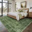 8x10 Washable Area Rug Vintage Green Rug for Living Room Bedroom Low Pile Soft Non-Slip Boho Rug for Under Table Boho Distressed Retro Carpet for Bedroom Kitchen Office Dining