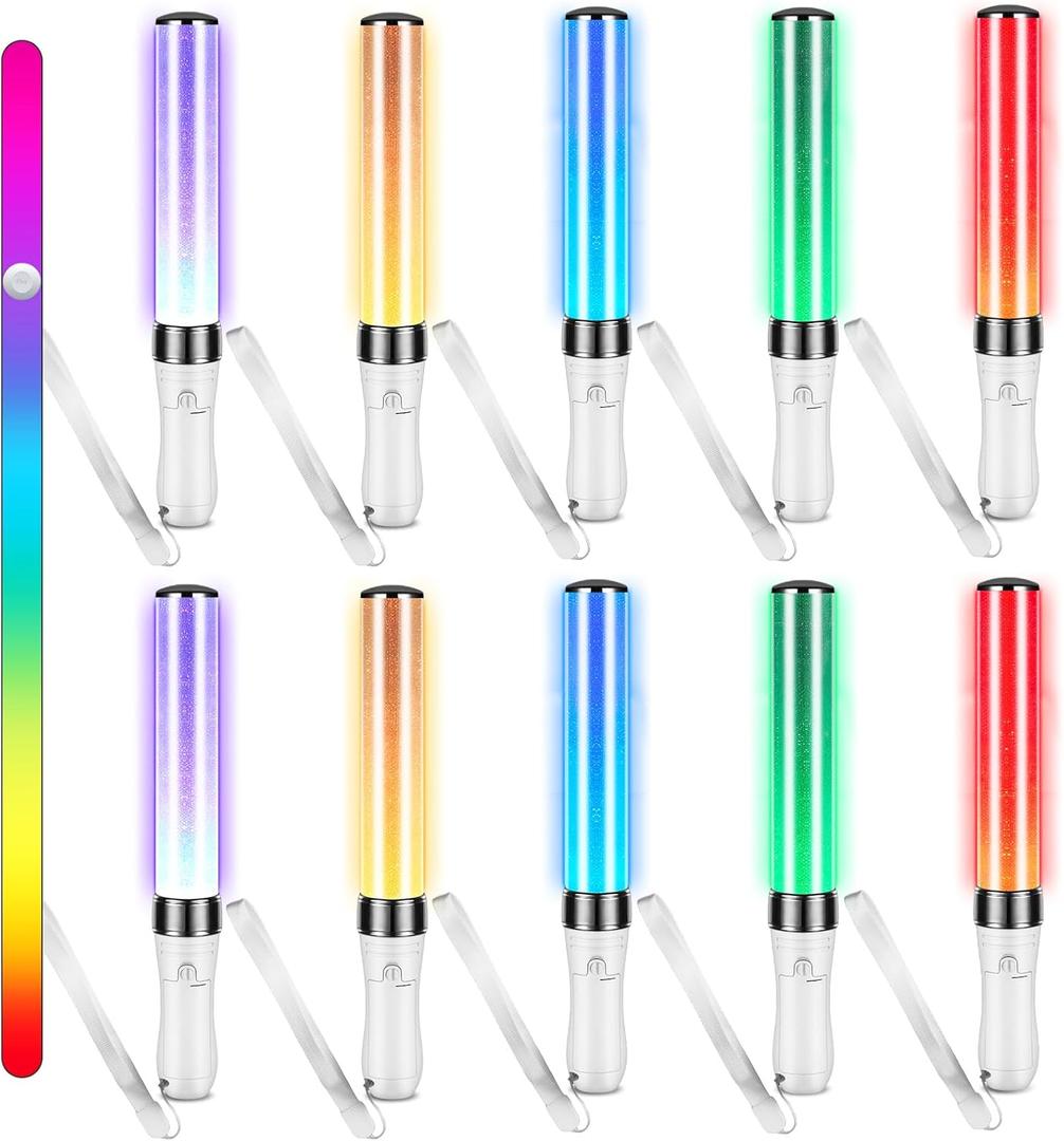 Lewtemi 10 Pcs K-pop Lightstick LED Glow Sticks 15 Color Reusable Concert Stick, Manual and Automatic Mode, Idol Flashing Glowsticks Wotagei Party Supplies for Raves Emergency Camping New Year
