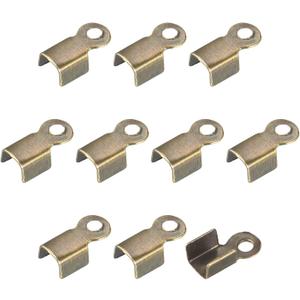 uxcell 400Pcs Fold Over Cord Ends, 3x6mm Terminators Crimp Cap Clasp Tips for Leather Ribbon DIY Craft Making, Bronze Tone