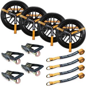 KODIAK STRAPS Adjustable Vehicle Tire Tie Down Straps Kit 4pk Heavy Duty Tire Straps with Snap Hooks 10,000 lbs. Working Load 3333 lbs. Lasso 4 x Tow Strap Kit for Car, Truck, ATV Towing Accessories