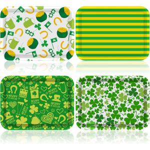4 Pcs St. Patrick's Day Serving Tray 13 x 10 Inch Reusable Serving Platter Plates Dessert Platter Dishes St. Patrick's Day Party Decorations for Food Snacks Cookies Supplies